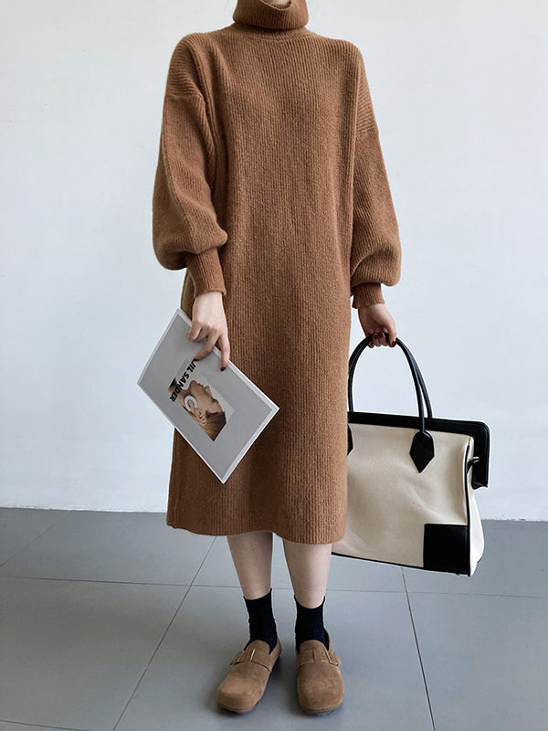 Robe pull ample à manches longues bouffantes et col montant violet Urban AN1052