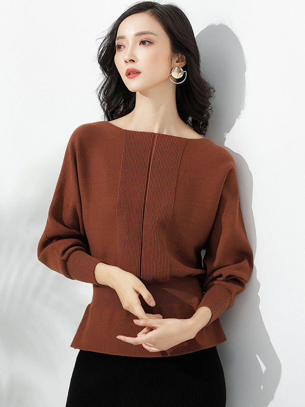Elegante rote Tunika mit U-Boot-Ausschnitt, gerüschtem Saum und langen Ärmeln, Pullover AN1040