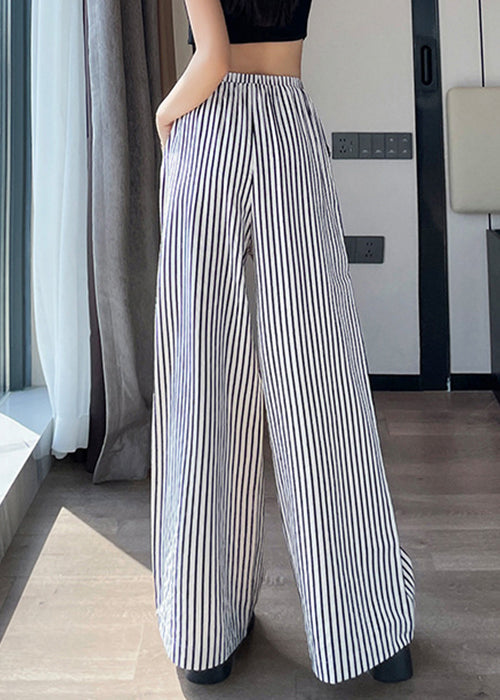 Pantalon taille haute en coton à rayures blanches pour l'été NN011