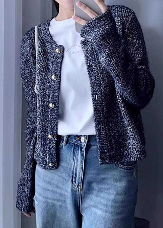 Cardigans en laine tricotés confortables à col rond et boutons pour femmes, gris, automne QX023