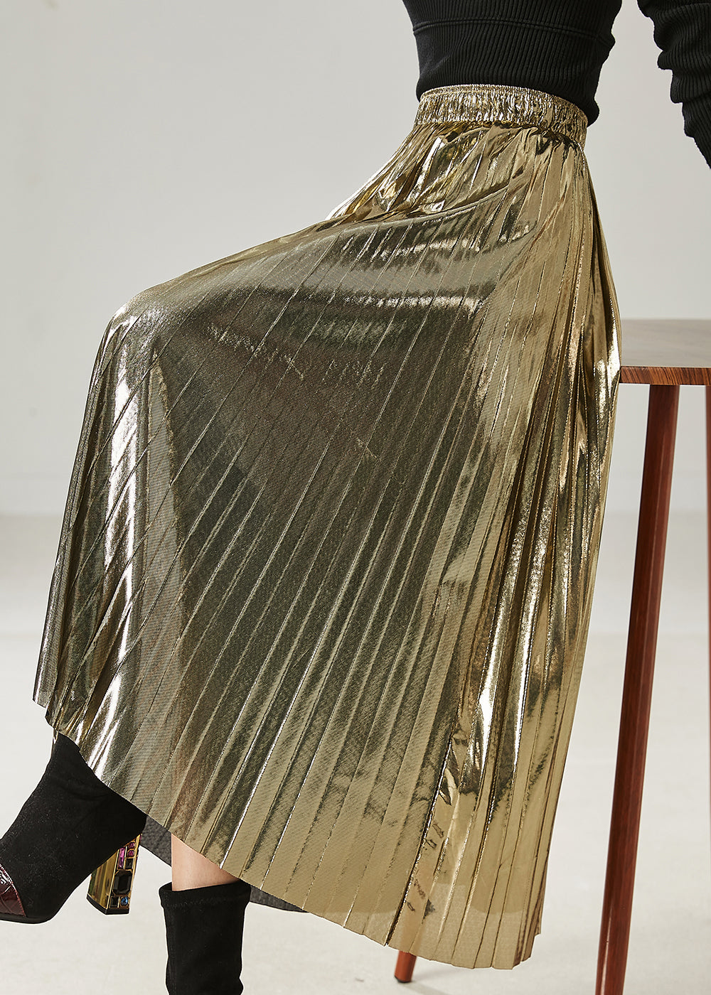 Jupe plissée à ourlet extra large couleur champagne italienne pour l'été AZ1017
