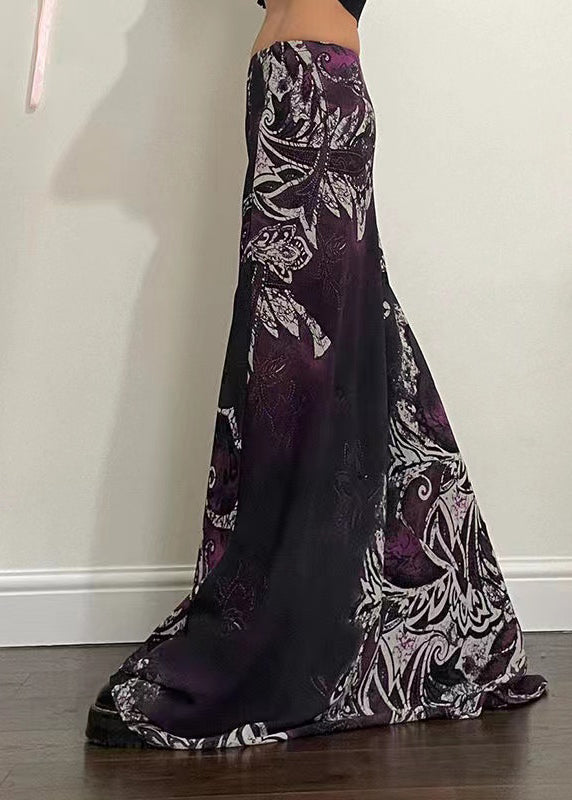 Purple Print Spring Bohemian Draping Line A Skirt