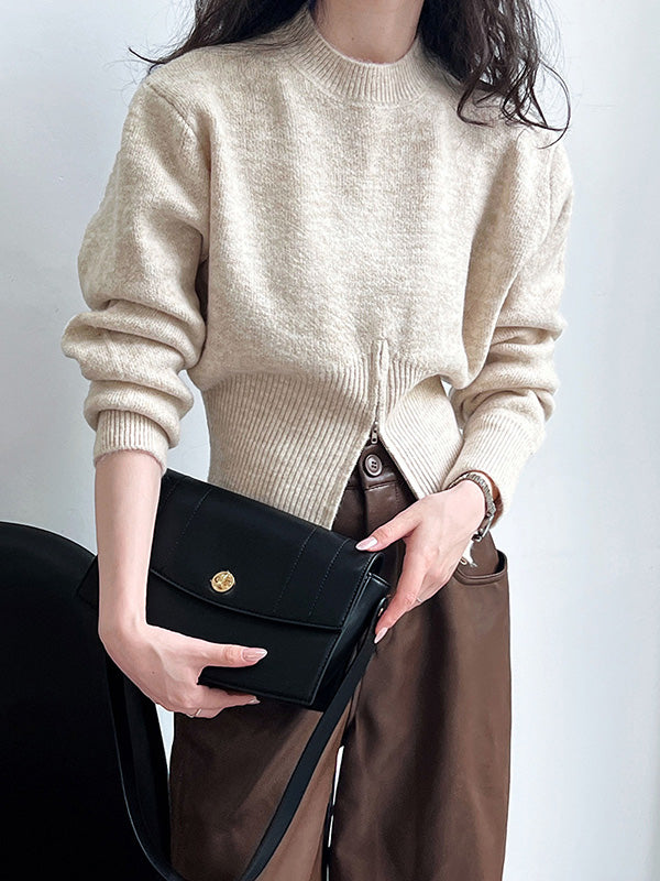 Pull à manches longues avec col montant et ourlet fendu et fermeture éclair Urban Coffee QX004