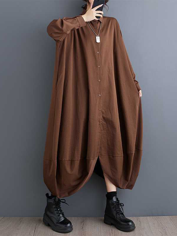 Stilvolles schwarzes A-Linien-Hemdkleid mit Revers, geknöpften Taschen, Blütenblattsaum und langen Ärmeln TW015