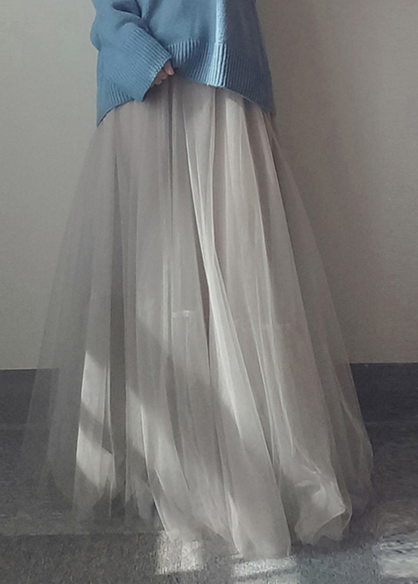 Skirts Italian A Waist Line White Patchwork Tulle Elastic