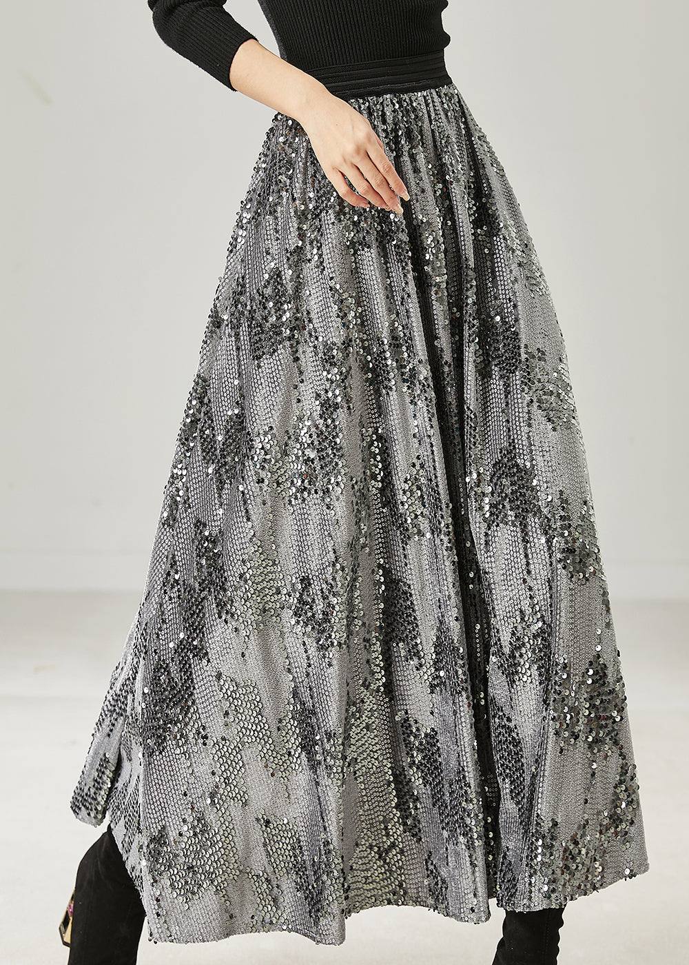 Jupe d'été à sequins gris français à ourlet extra large AZ1035