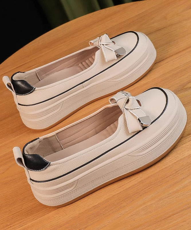 Bow Comfortable Splicing Casual Shoes Apricot Platform