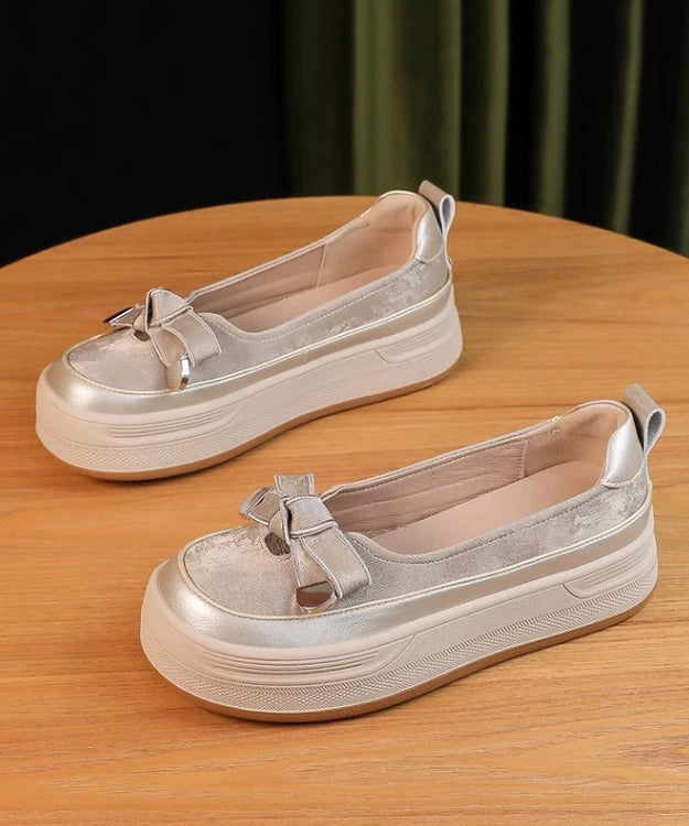 Bow Comfortable Splicing Casual Shoes Apricot Platform