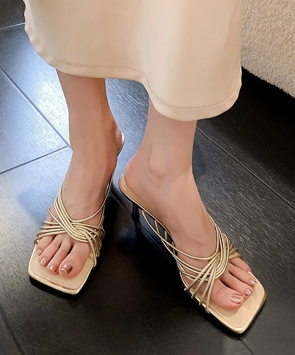 Toe Apricot Sandals Slide Faux Leather Splicing French Peep