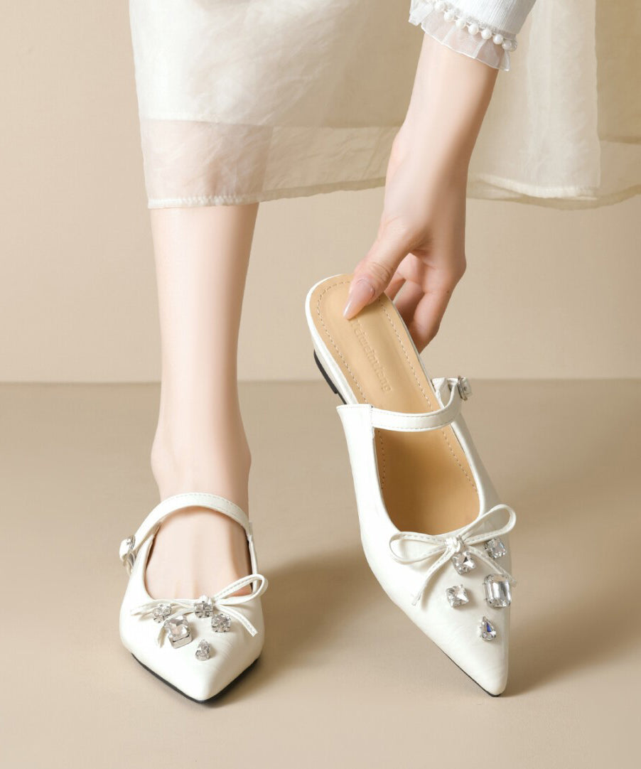 Pointed Apricot Splicing Slide Toe Sandals Faux Leather Zircon