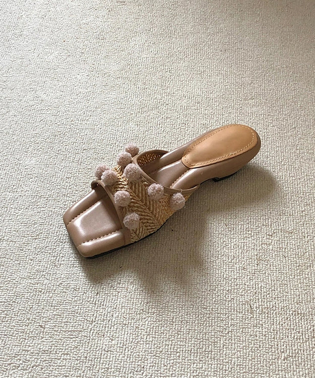 Fuzzy Apricot Peep DDecorated Ball Sandals Wedge Slide Splicing