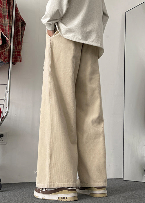 Pantalon en velours côtelé élastique à jambes larges et poches pour homme, couleur abricot, patchwork