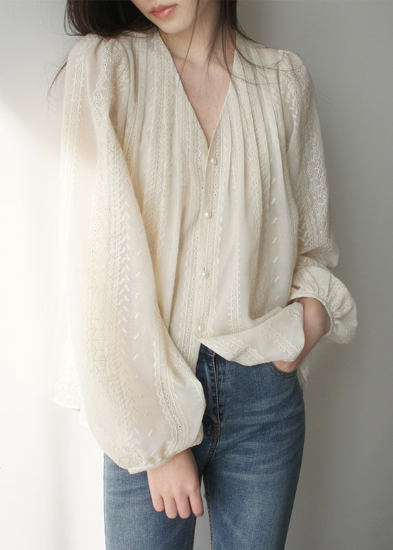 Art Apricot Besticktes Chiffonhemd mit Laternenärmeln TZ004