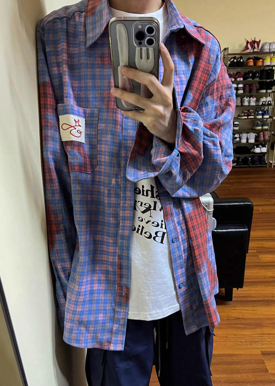 Männer Frühling Shirts Taschen Kunst Baumwolle Plaid Asymmetrische