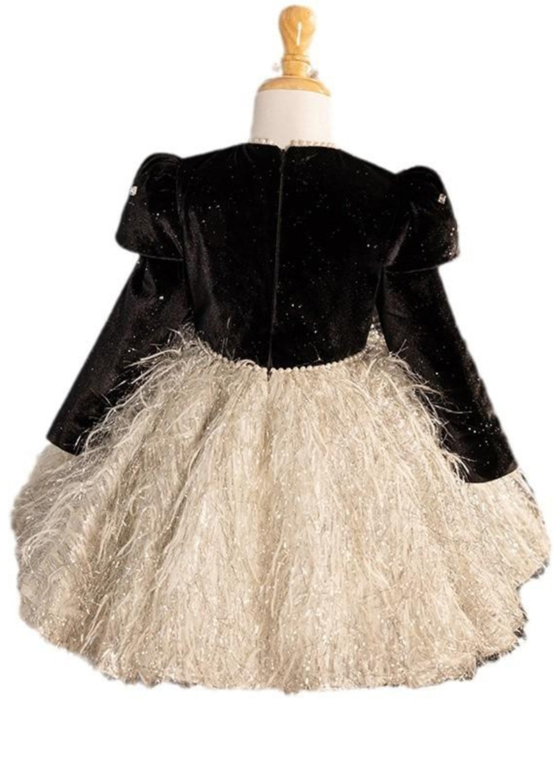 Robe longue en velours de soie et nœud patchwork noir pour fille, hiver RP047