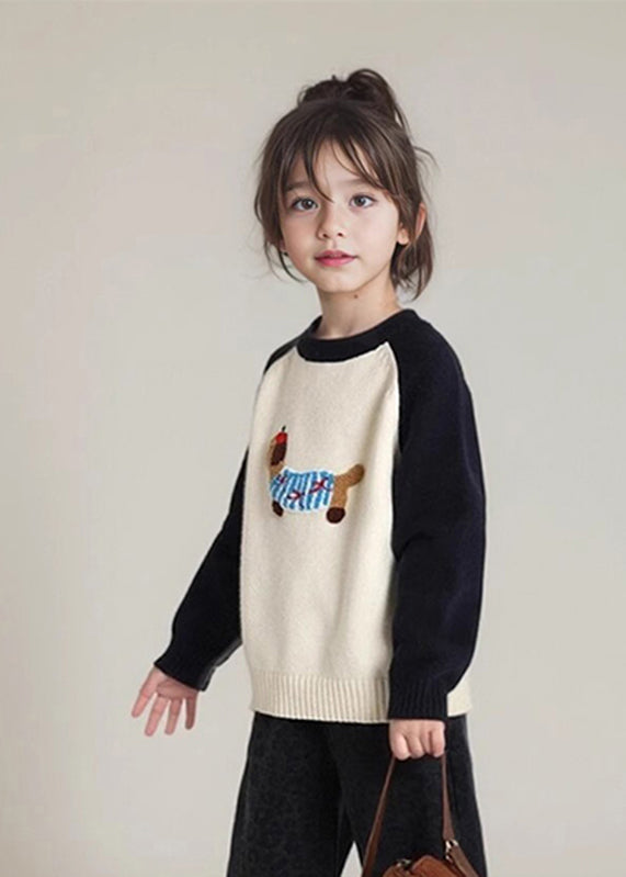 Kunst Schwarz Druck Dicke Baumwolle Strick Kinder Mädchen Pullover Frühling TP044