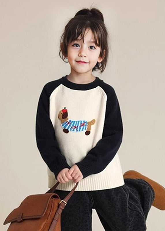 Kunst Schwarz Druck Dicke Baumwolle Strick Kinder Mädchen Pullover Frühling TP044