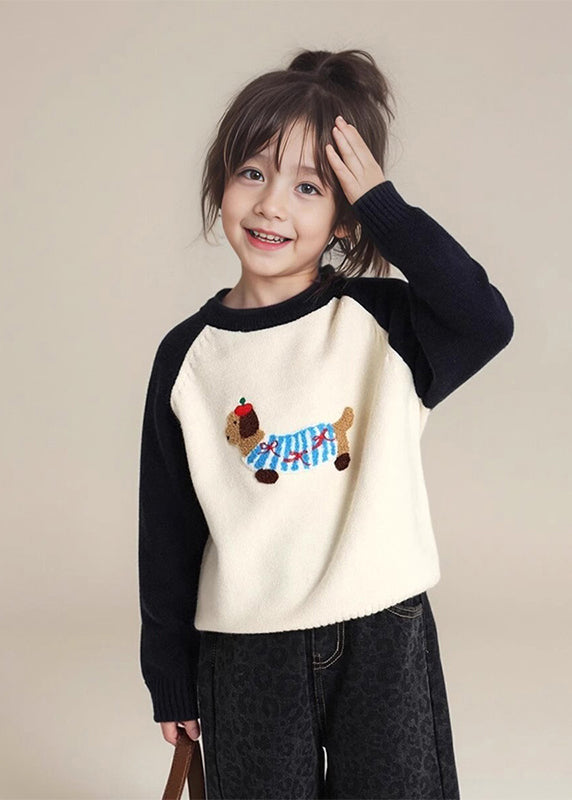 Kunst Schwarz Druck Dicke Baumwolle Strick Kinder Mädchen Pullover Frühling TP044