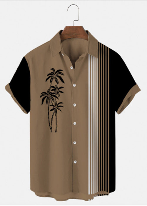 Asymmetrical Patchwork Cotton Mens Summer Art Striped Shirts Blue