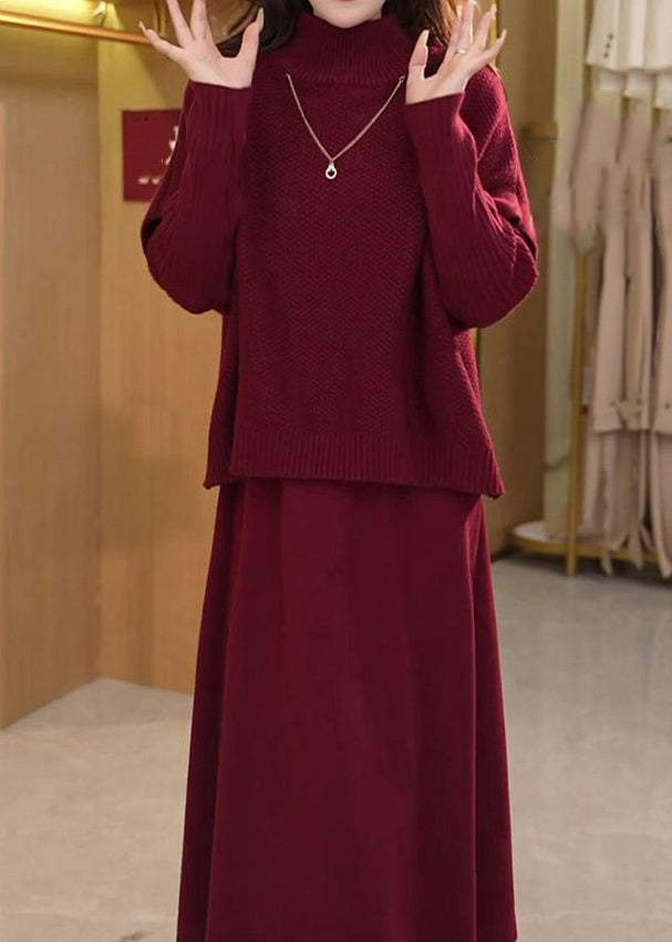 Ensemble deux pièces Art Mulberry, haut à col roulé en coton et pantalon large, hiver RF044