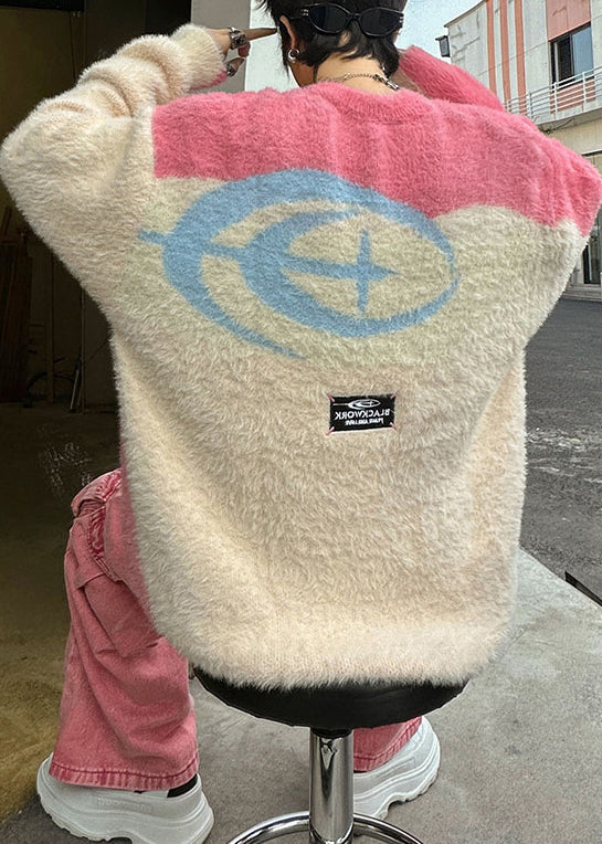 Kunst Rosa O Hals Dicken Patchwork Ma Hai Mao Herren Pullover Winter QF028