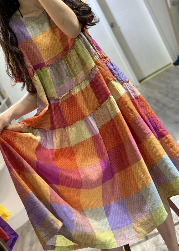 Summer Art Regenbogen-Leinenkleid mit Rüschen