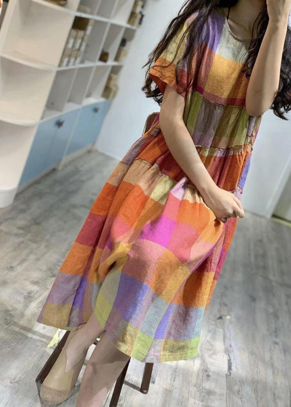 Summer Art Regenbogen-Leinenkleid mit Rüschen