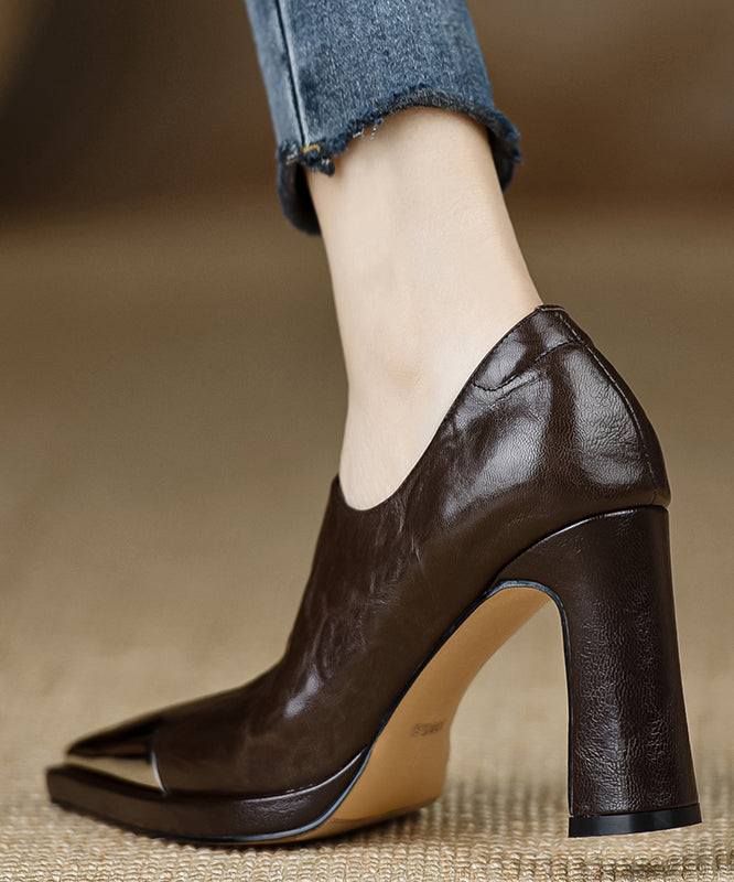 Art Splicing Chunky High Heels Braunes Schaffell Spitzschuh TP021