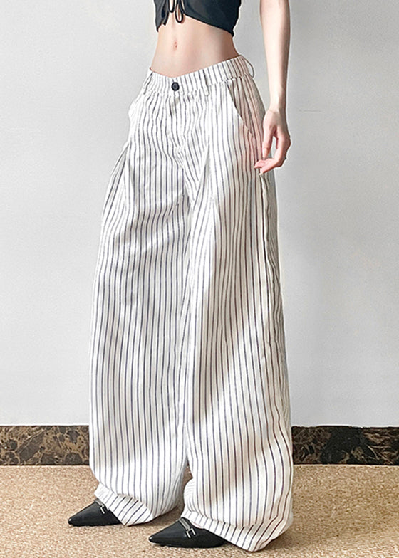 Hose Knopf Gestreift Hohe Taille Baumwolle Sommer Kunst
