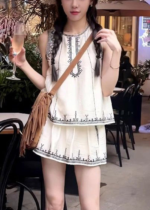 Skirts Cotton Embroidered Set Pieces And Art White Two Tops