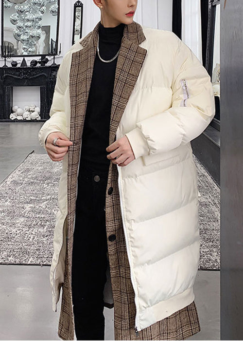 Kunst Weiß Plaid Patchwork Falsche Zwei Stücke Männer Parkas WinterRM013