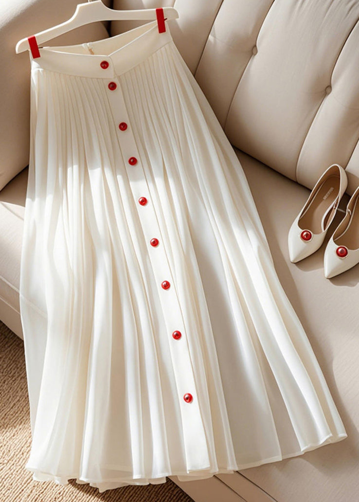 High Summer Waist White Skirt Pleated Art Solid