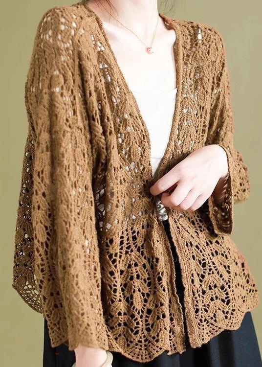 Magnifique cardigan ample en tricot noir ajouré pour l'été WN011