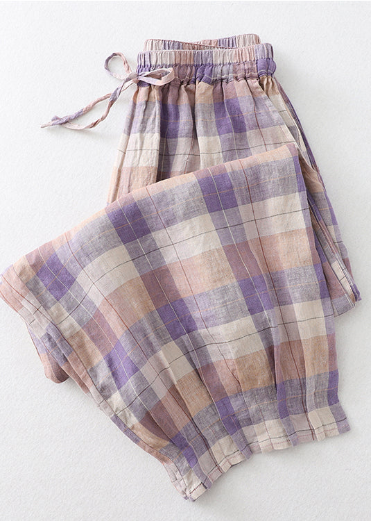 Übergroße Leinen Schöne Haremshose Plaid Colorblock Sommer