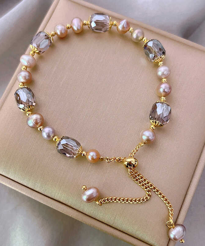 Wunderschönes Charm-Armband aus vergoldetem Sterlingsilber mit Perlen und Kristallquasten. Feine Halskette aus Sterlingsilber mit gebrochenem Silber und Schleierkraut ET004