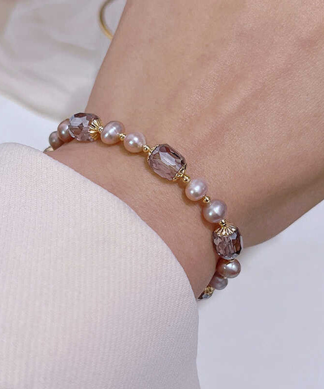 Wunderschönes Charm-Armband aus vergoldetem Sterlingsilber mit Perlen und Kristallquasten. Feine Halskette aus Sterlingsilber mit gebrochenem Silber und Schleierkraut ET004