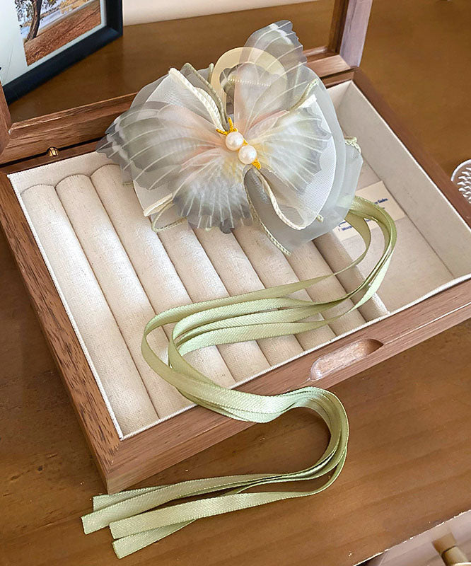 Ribbon Acrylic Pearl Beautiful Hairpin Green Fabric Bow