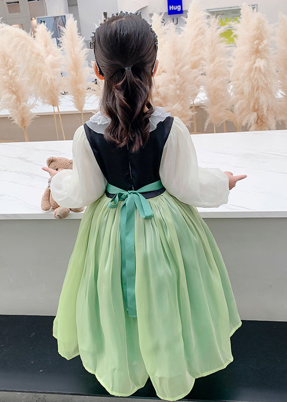 Beautiful Green Embroideried flattering Tulle Kids Maxi Dress Spring YE021