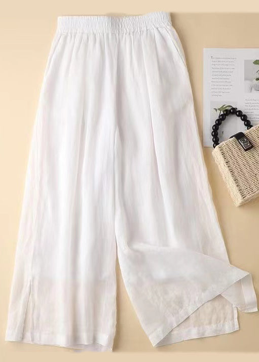 Pantalon élastique magnifique taille ouverte lavande droit lin côté