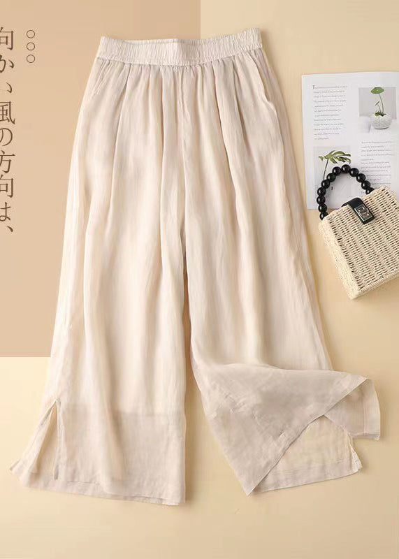 Pantalon élastique magnifique taille ouverte lavande droit lin côté