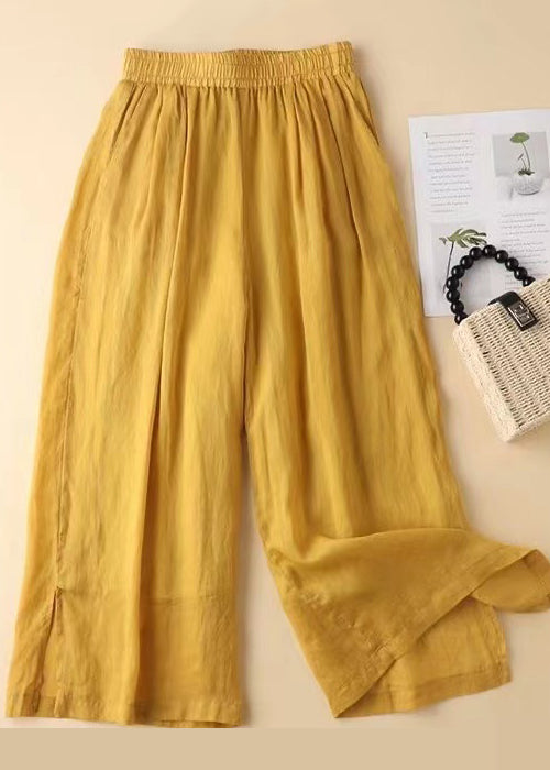 Pantalon élastique magnifique taille ouverte lavande droit lin côté