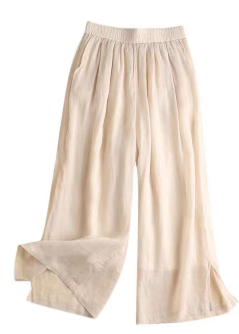 Pantalon élastique magnifique taille ouverte lavande droit lin côté