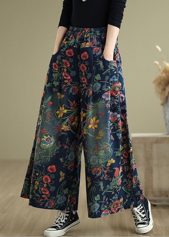 Bein Denim Schöne Hose Breite Druck Sommer Navy Übergroß