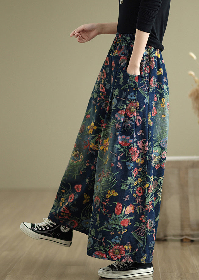 Bein Denim Schöne Hose Breite Druck Sommer Navy Übergroß