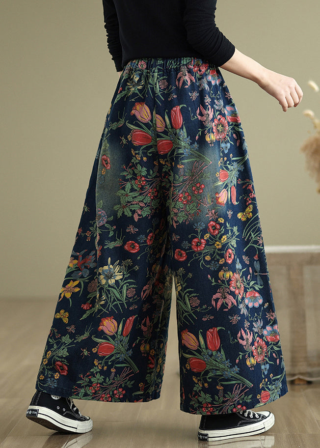 Bein Denim Schöne Hose Breite Druck Sommer Navy Übergroß