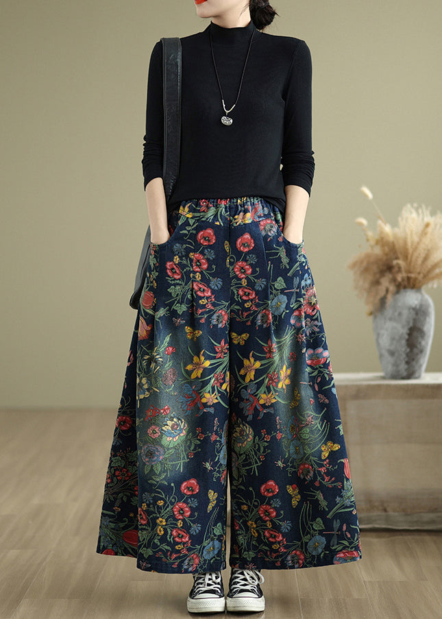 Bein Denim Schöne Hose Breite Druck Sommer Navy Übergroß
