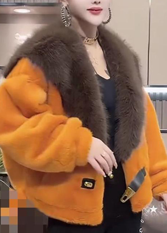 Schöne Orange Pelzkragen Leder und Pelzmäntel Winter TY017