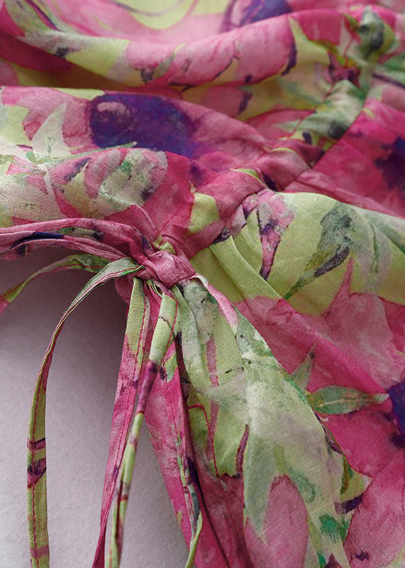 Schöne Sommerferien Print Cinched Kleider Rosa Leinen