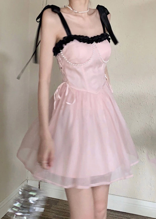 Chiffonkleid Schöne Prinzessin Rosa Sommer Patchwork