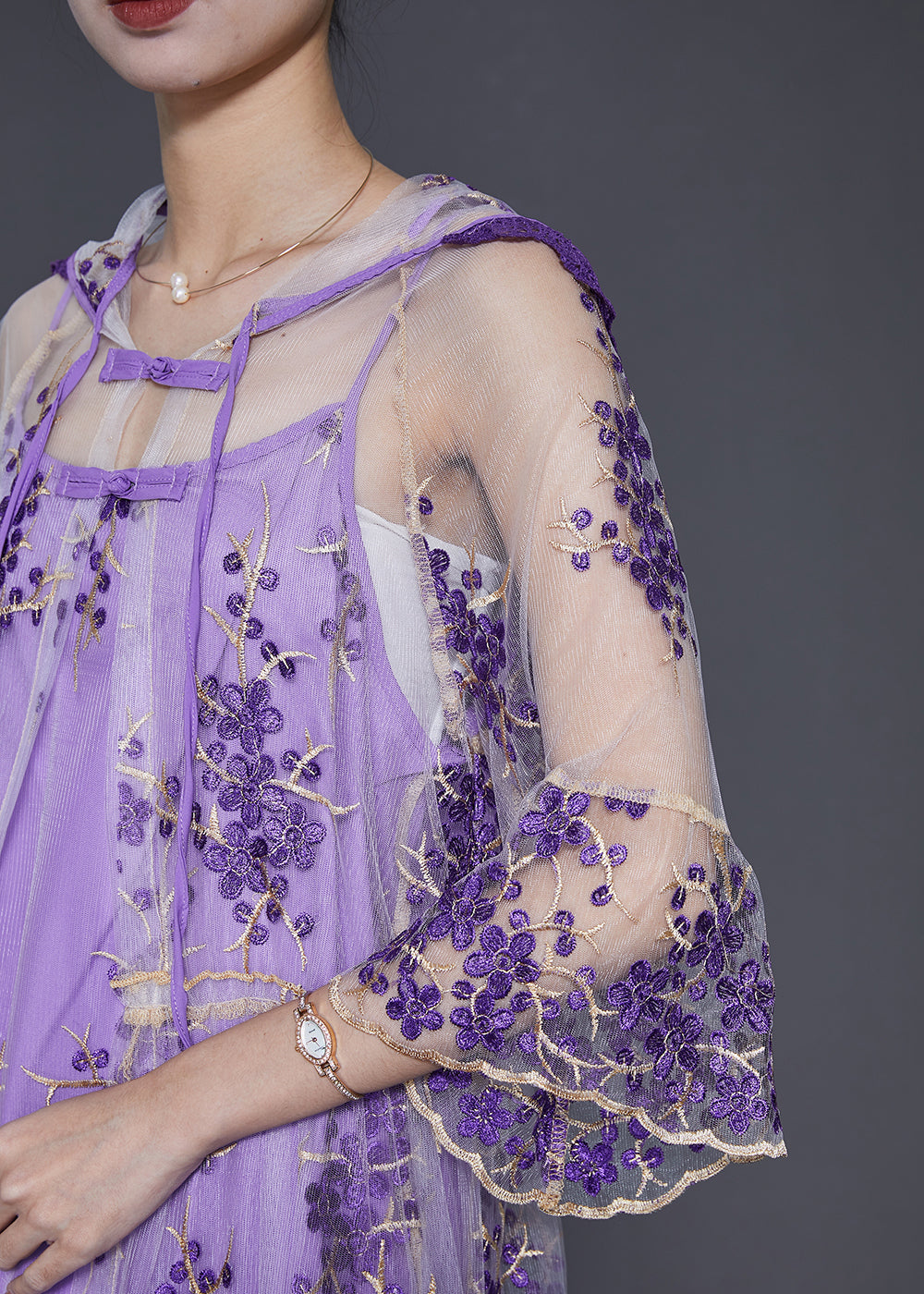 Beautiful Purple Embroidered Tulle Dress Two Pieces Set Summer SD1070